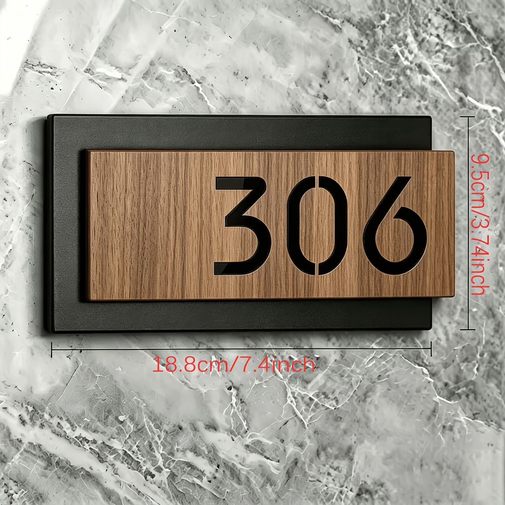 TEMU 2d Flat, Personalized Double-layer Wood Grain Acrylic Door Plate - Custom House Number Sign & Address Plaque Suitable For Homes, Hotels,