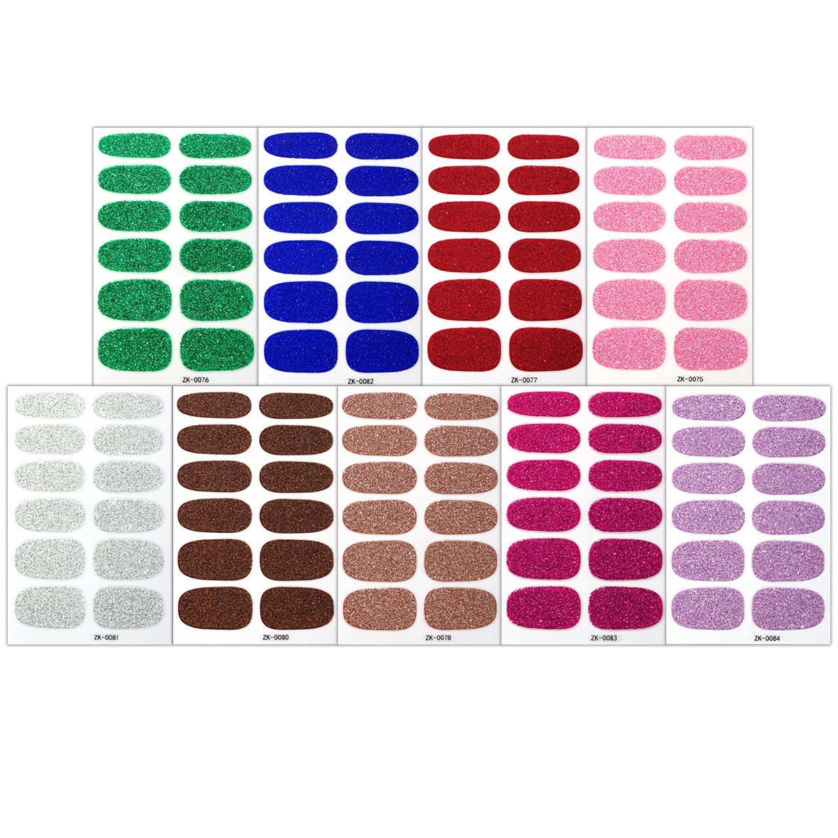 TEMU 108 pièces d'un ensemble d'autocollants pour ongles monochromes transfrontaliers avec couverture , couleurs faciles, paillettes et designs