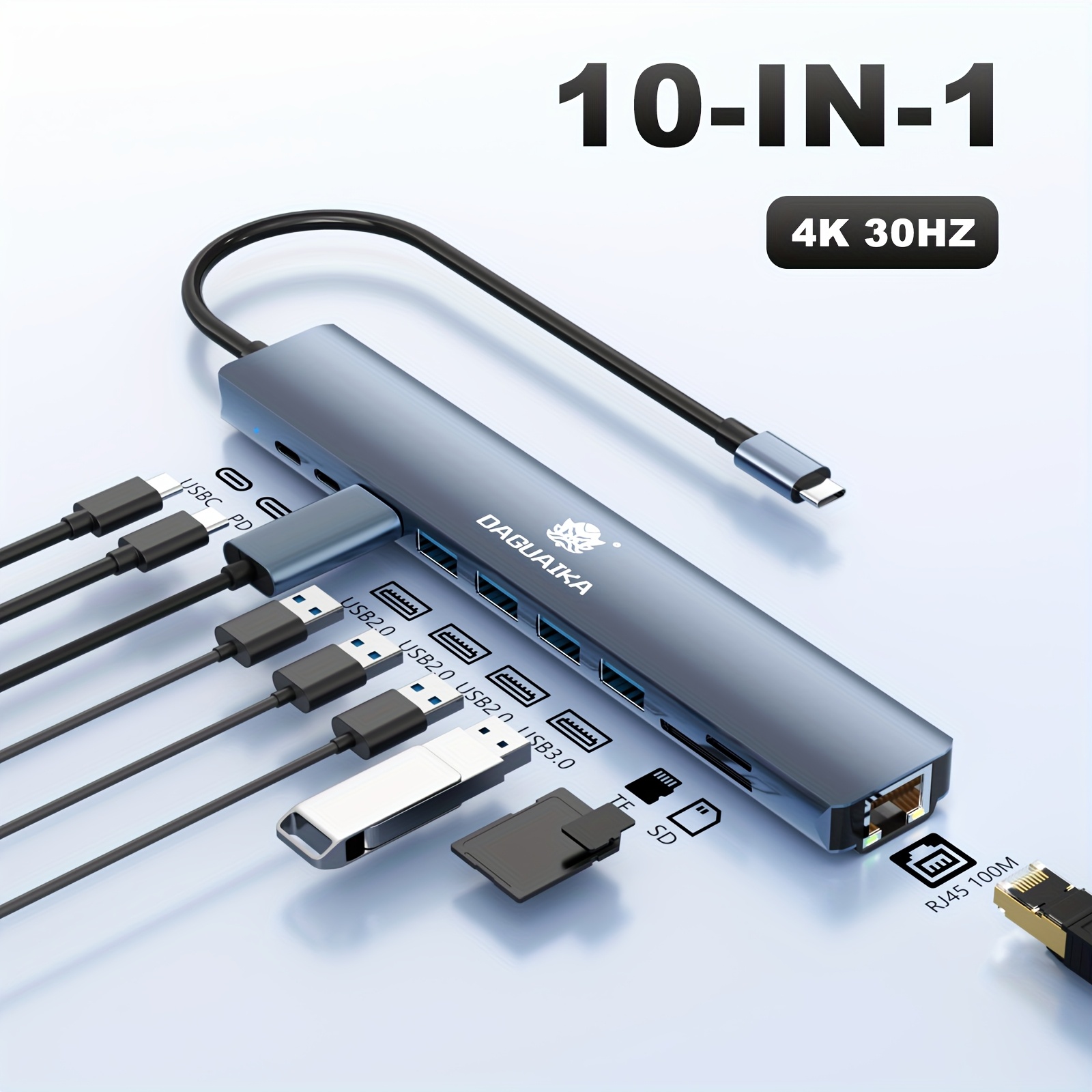 item picture   ethernet hdtv adapter 10 in 1   with 4k hdtv rj45 ethernet sd tf card reader usb 3 0 2 0 pd 100w lan usb c dongle for   air pad pro xps etc