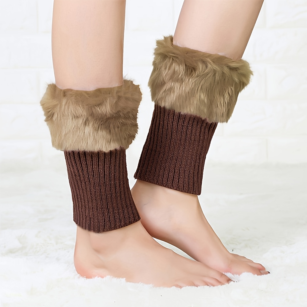 artificial fur boots cuffs leg guards short fur boots knitted fur boots socks girls winter s artificial fur trimmed boots cuffs socks winter knitted fur   leg guards for teenager Product details 4