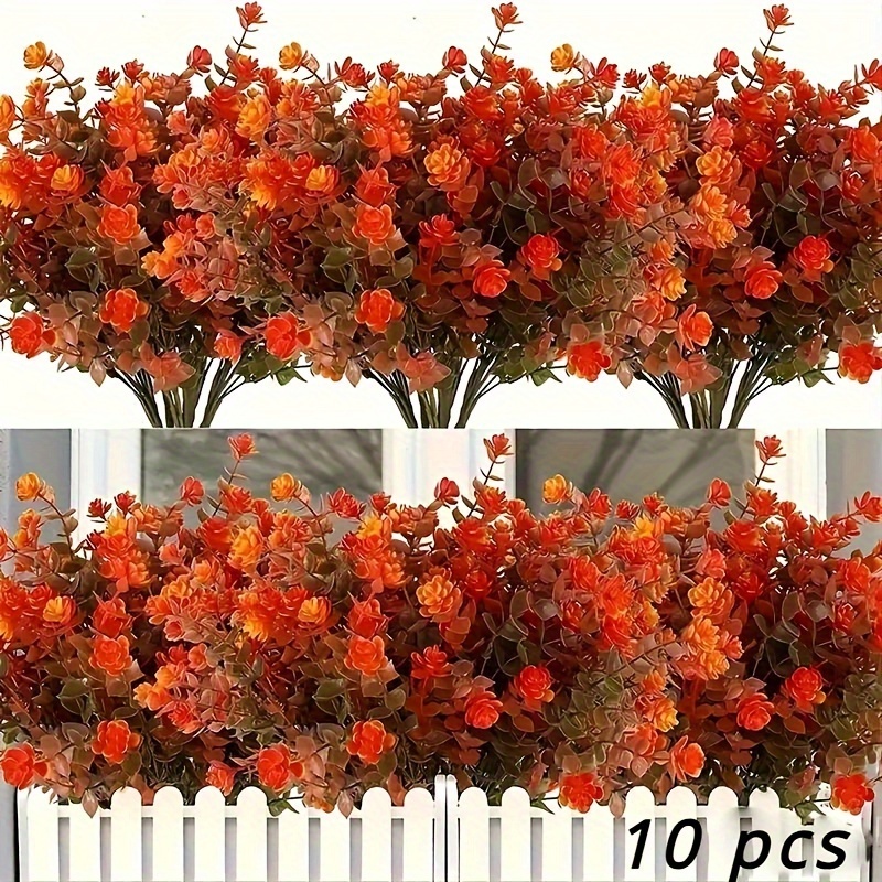 

10 Bundles Artificial Fall Flowers No Fade Faux Autumn Plants, Fake Indoor Outdoor Greenery Fall Decorations For Thanksgiving Christmas Wedding Party Home Garden Fireplace Décor (orange)