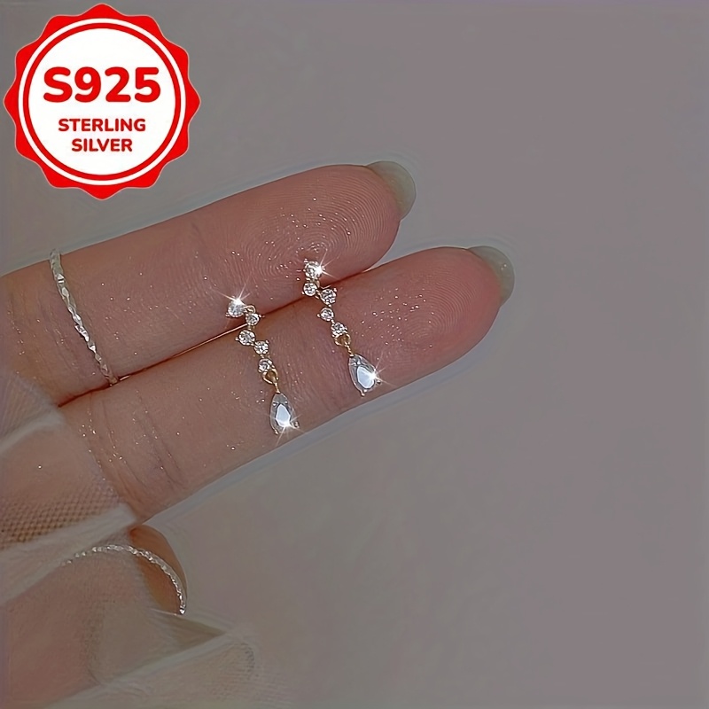 Women's S925 Silver French-Style Teardrop Tassel Stud Earrings