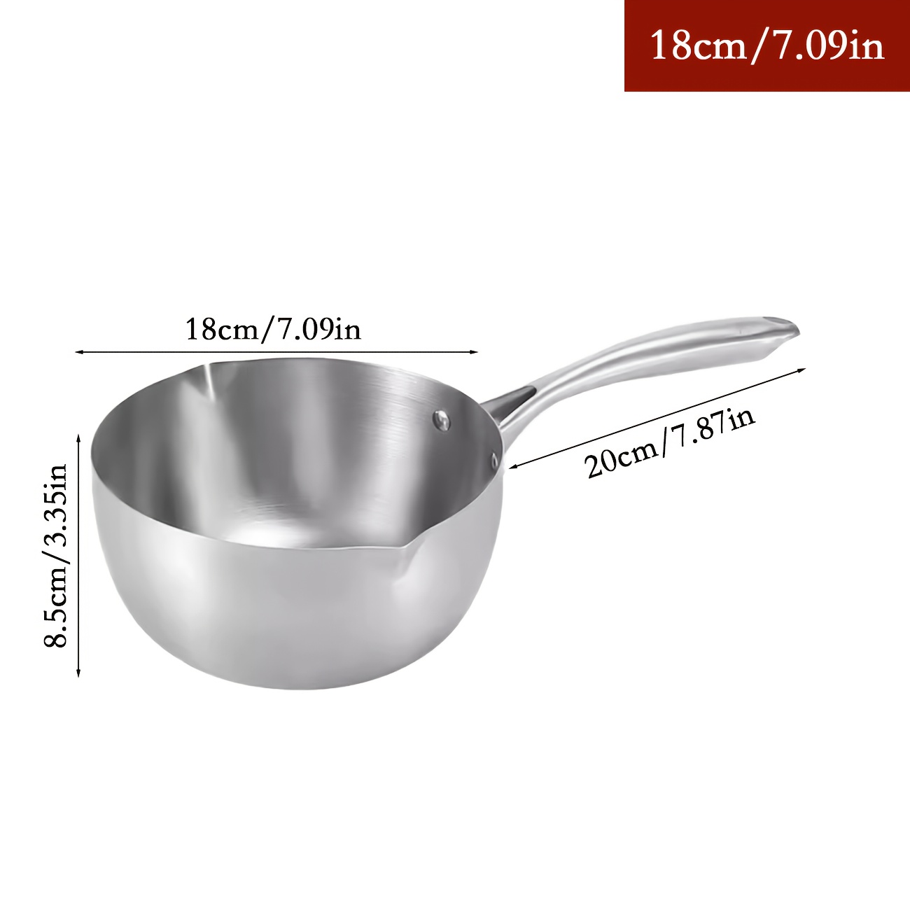 E-shop 1 Edelstahl Topf, Größe 18 cm Milchtopf, kompatibel mit Gasherd und Induktionskochfeld, Suppentopf, mit Edelstahlgriff und Ausgießer - Geeignet