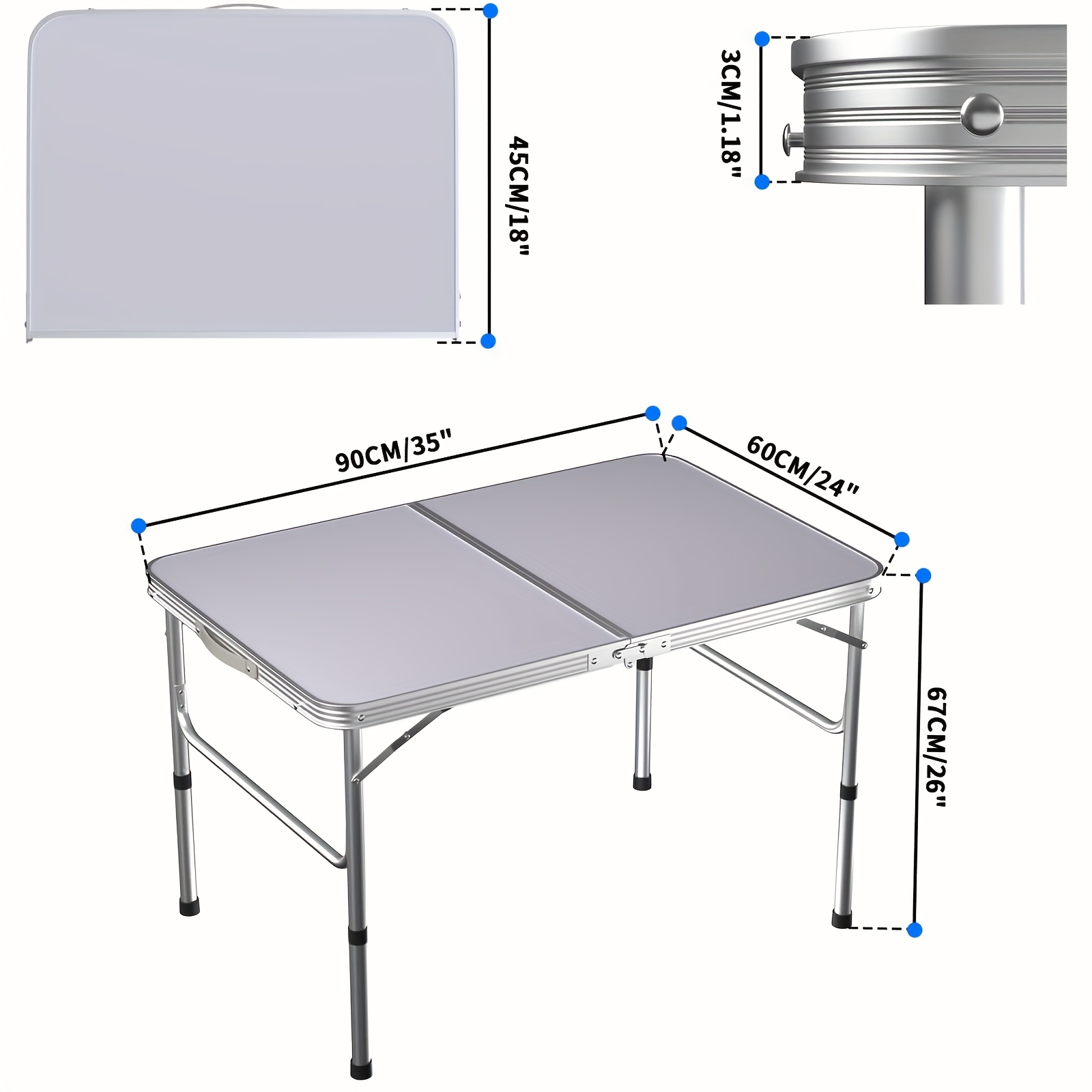 TEMU 3ft Folding Adjustable Height Folding Table, Aluminum Foldable Portable Camping Picnic Table For Outdoor Indoor Kitchen Garden , Compact Small