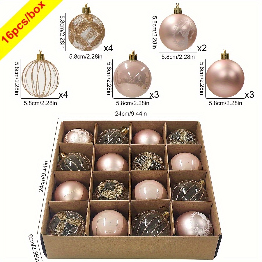 

16pcs Christmas Ball Ornaments Set - Shatterproof Holiday Decor, Assorted Plastic Round Hanging Christmas Tree Balls In Gift Box, Festive Decoration Accessories For , Golden, Red, Champagne