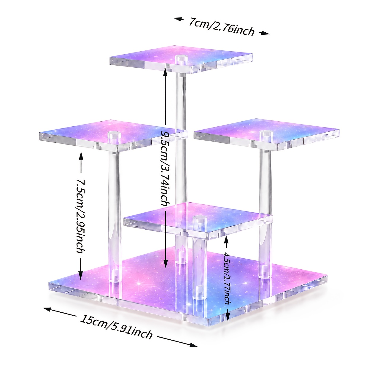 TEMU Présentoir en acrylique à dégradé ciel étoilé, table d' transparente multicouche pour bureau, présentoir pour bijoux, parfums, cosmétiques et