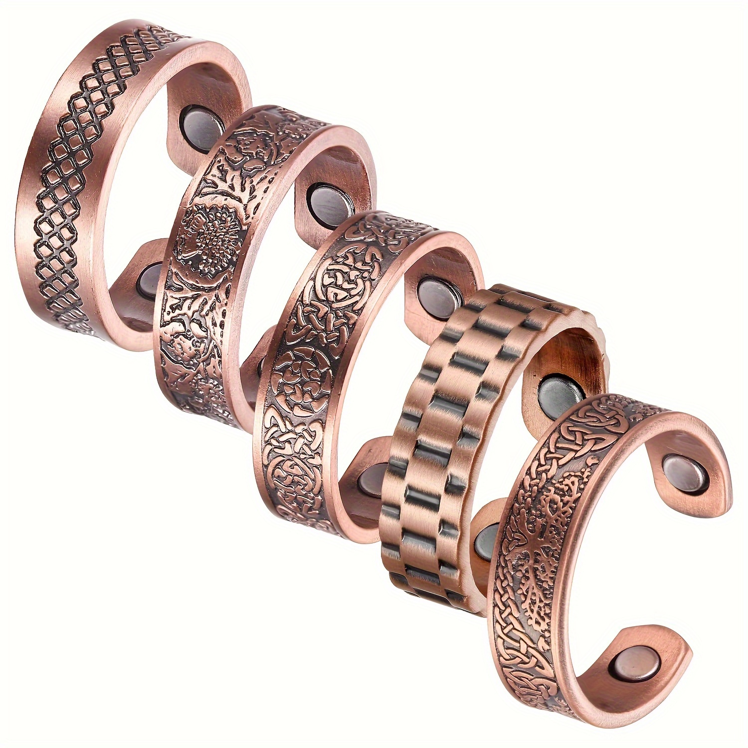 

5pcs Copper Rings For Women, Women's Adjustable Magnetic Copper Rings, Jewelry Gifts For Day