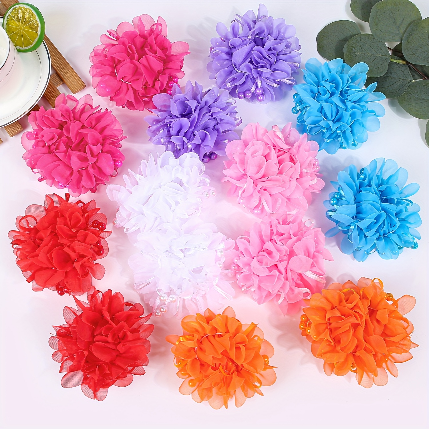 E-shop 14-teiliges Mesh-Blumen-Haarreifen-Set für Auftritte und Freizeitkleidung, Handgelenk-Dutt-Kopfbedeckungen als Geschenke geeignet