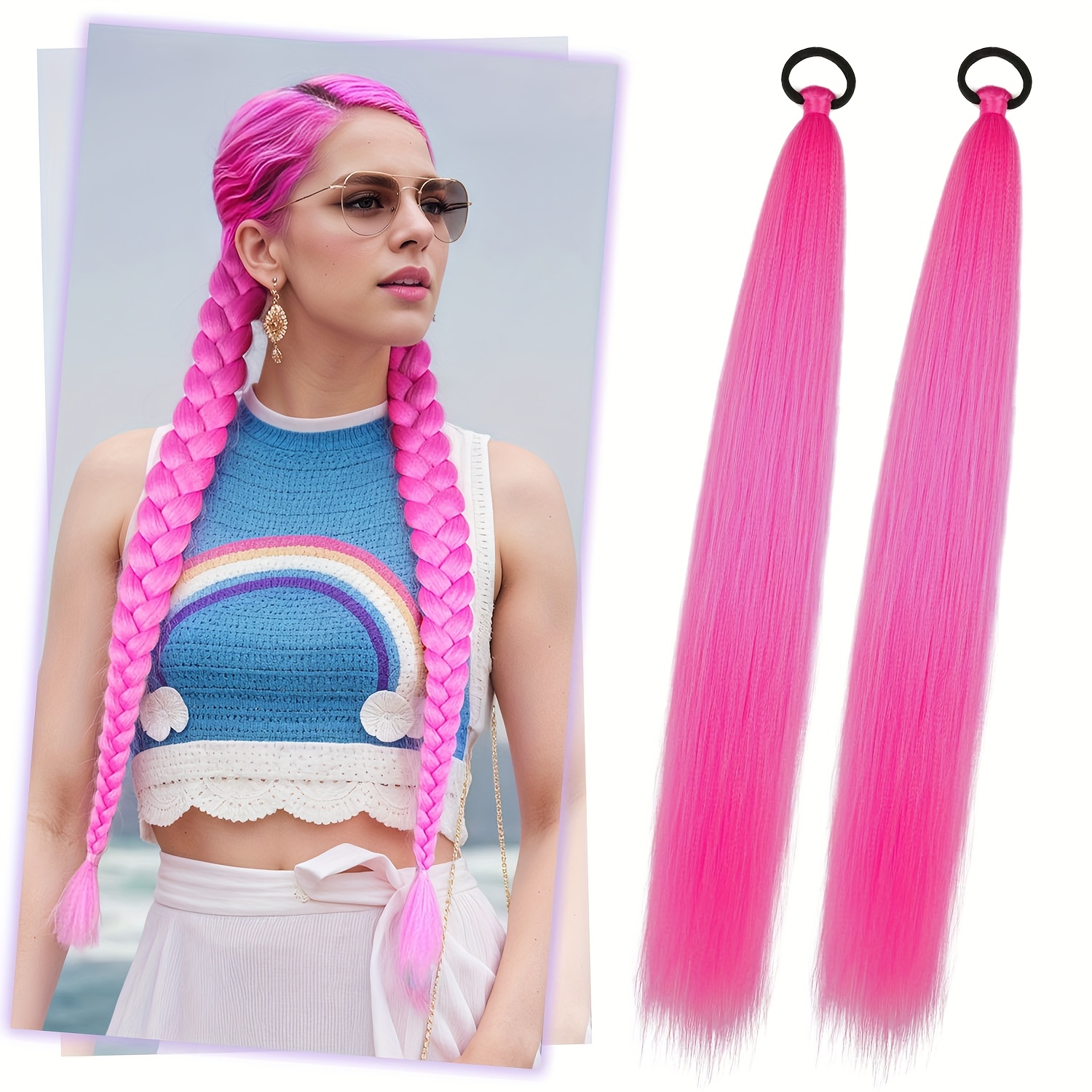 2pcs Braid Ponytail Extension With Elastic Tie Straight Sleek Wrap Around Braid Ponytail 26 Inch,suitable Christmas Party&cosplay
