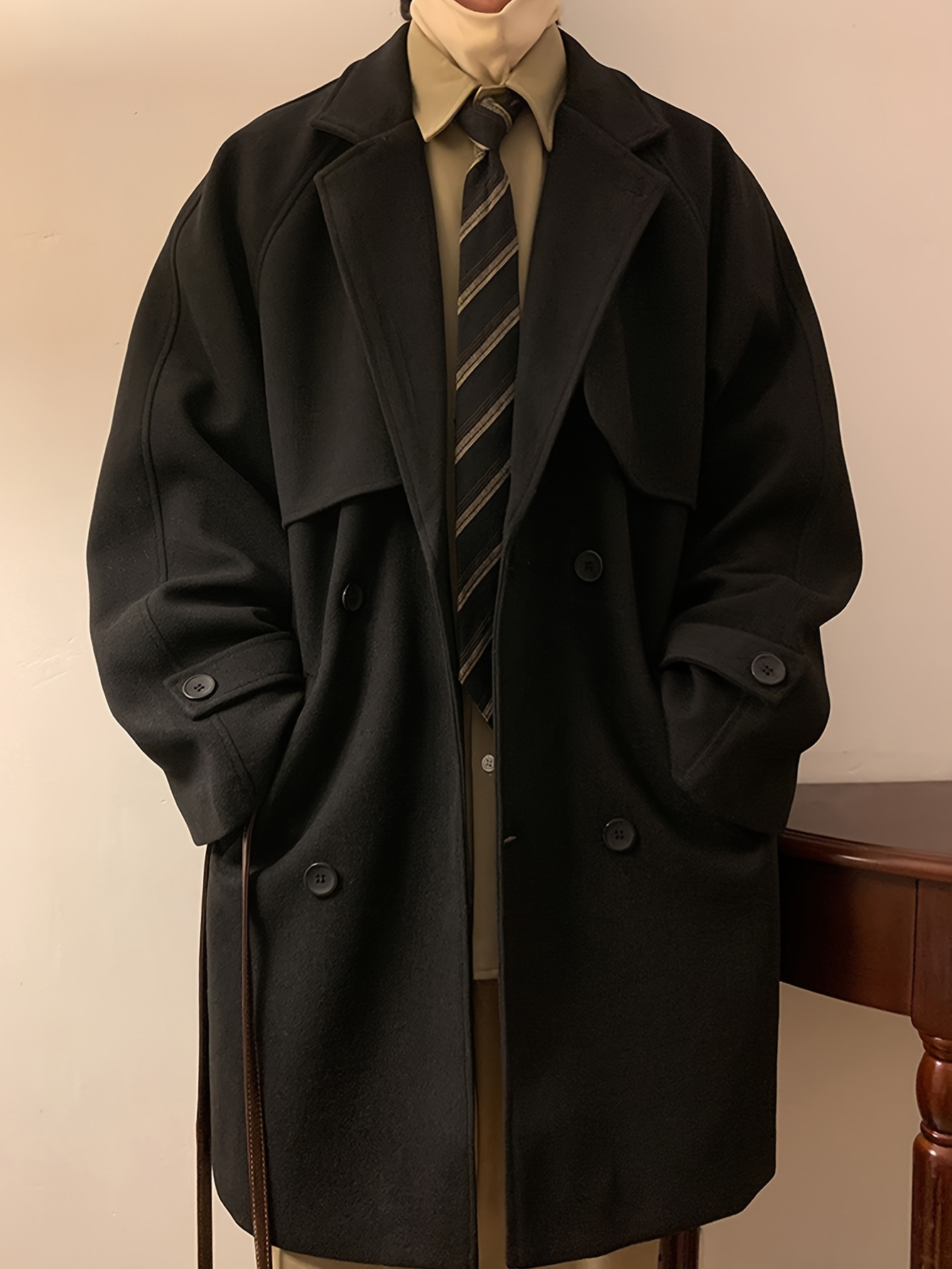 *'s Classic British-Style Tweed Double-Breasted Coat Heavy-Duty Collar  Notch Jacket, Regular Fit Long Coat with, Hand Washable for Business,