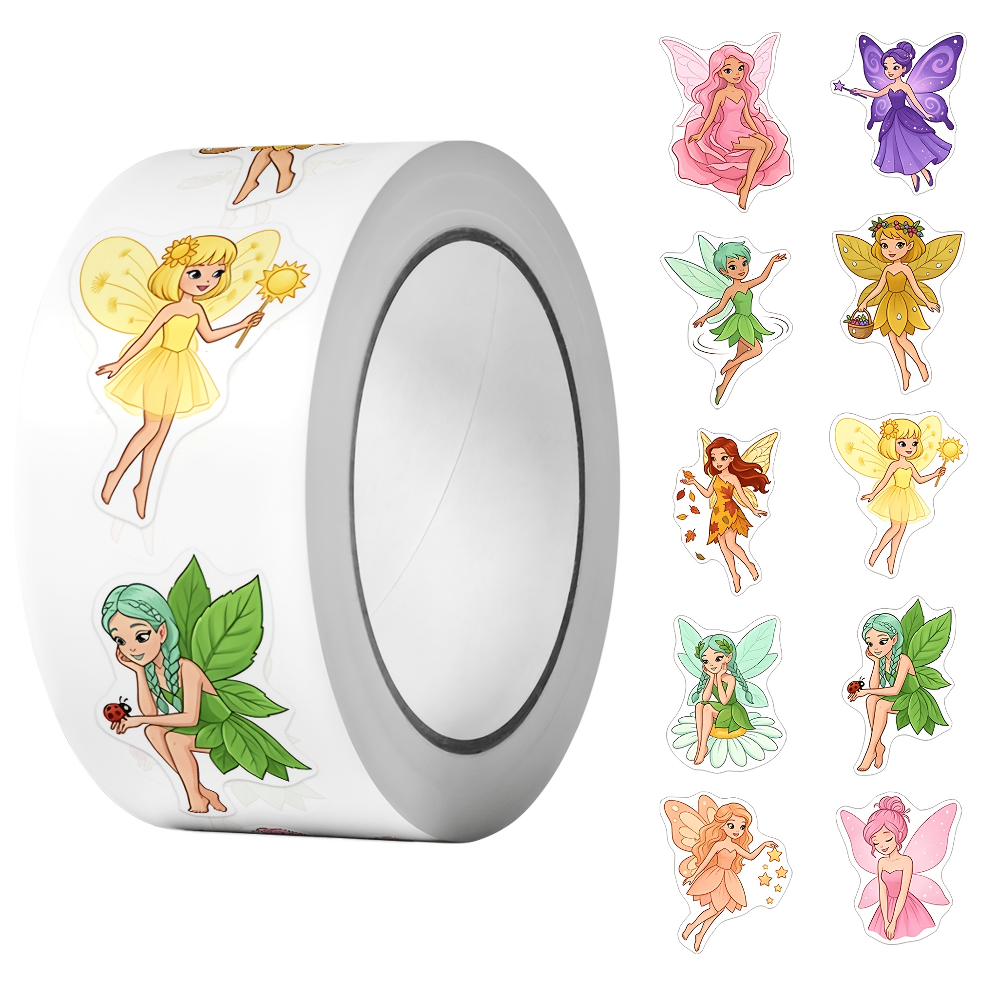 TEMU 1roll(500pcs) Cartoon Fairy Sticker Roll 2.5cm/1.0'' 10 Unique Magical Designs Party Favors Art Decals Adorning Perfect For Home Decoration