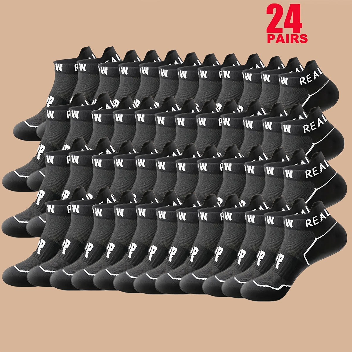 E-shop 24 Paare Herren Feuchtigkeitsableitende Low-Cut Socken - Atmungsaktive -Sportsocken mit Fußgewölbe-Unterstützung, Mehrfarbiges