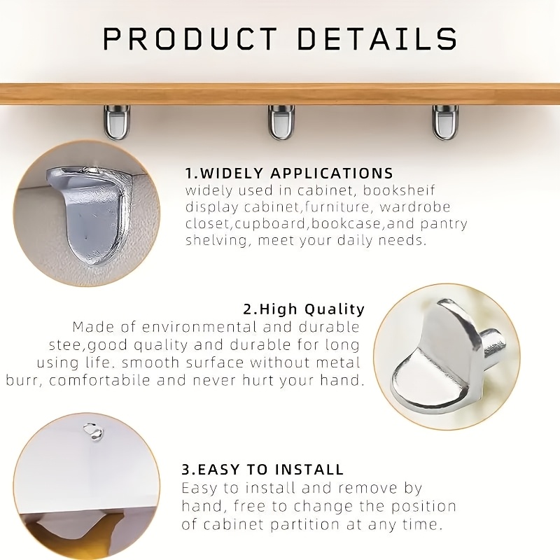 20-Pack Durable Metal Shelf Support Pegs - Easy Install Cabinet Shelf Brackets for Kitchen, Wardrobe, Closet, Bookshelf - Versatile Shelving Hardware Anchors