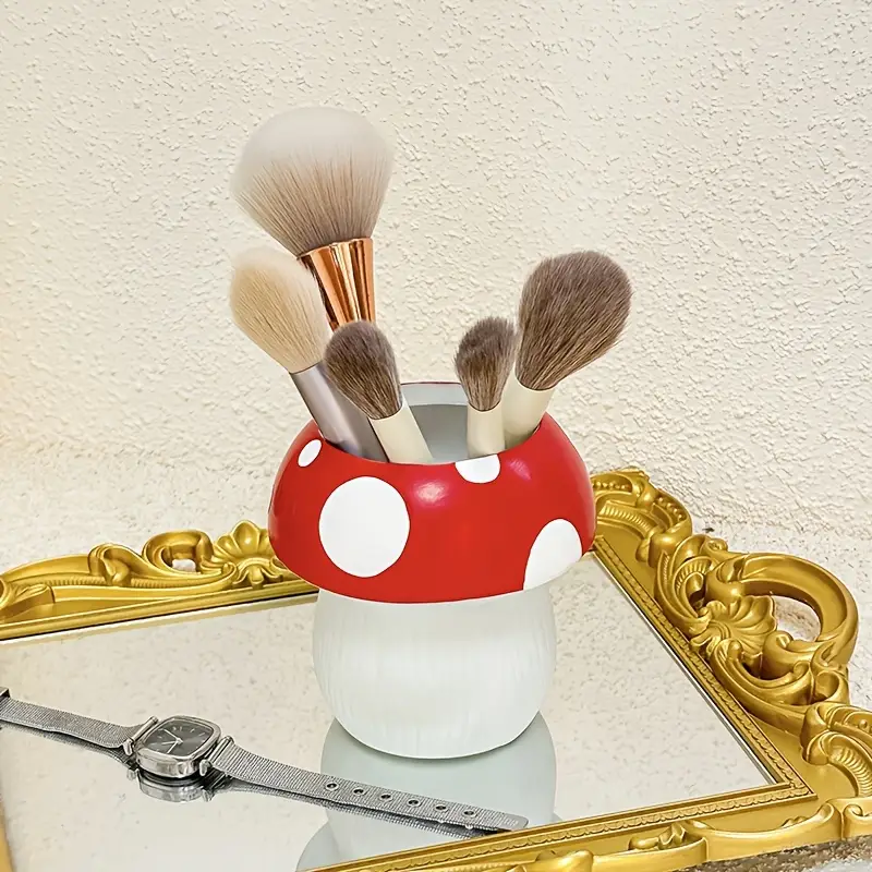1 2pcs mushroom makeup brush holder polyester tension mount organizer for brushes and accessories polished independent storage no electricity needed makeup brushes for Product details 5