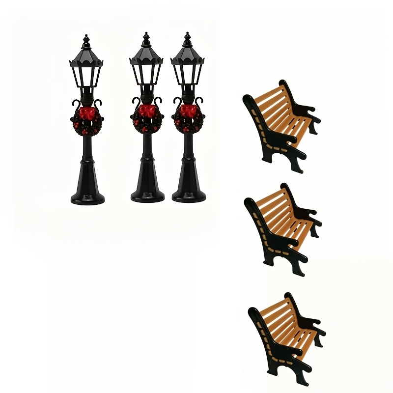 TEMU Miniature Christmas Figurines & /benches Suitable For Winter Fairy Gardens, Vintage Black Plastic Dollhouse Decor With Wreaths - Landscapes For