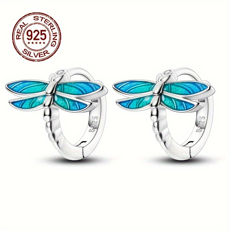 

1 Pair 925 Sterling Silver Dragonfly Hoop Earrings, Sparkling Cubic Zirconia, Hypoallergenic Jewelry, Elegant Luxurious Style, Delicate Gift For Women And Girls, Wedding Party Accessory