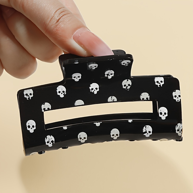 Image of 1pc Black Halloween Printing Hollowing Out Hair Claw Clip Claw Clips Nonslip Jaw Clips Ponytail Holder Hair Accessories For Women