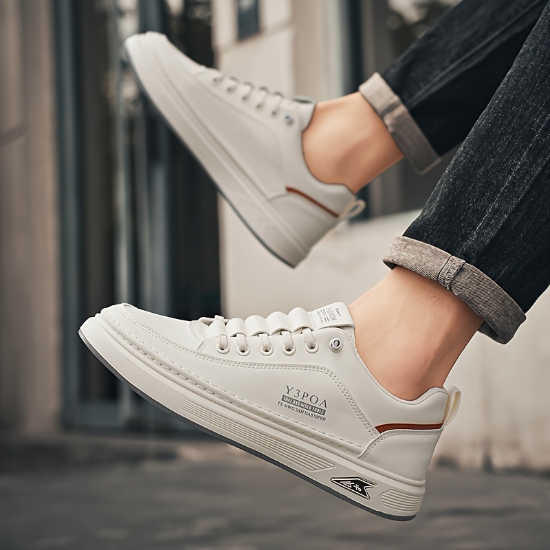 White Leather Sneakers Mens White Canvas Tennis Shoes Men Pure