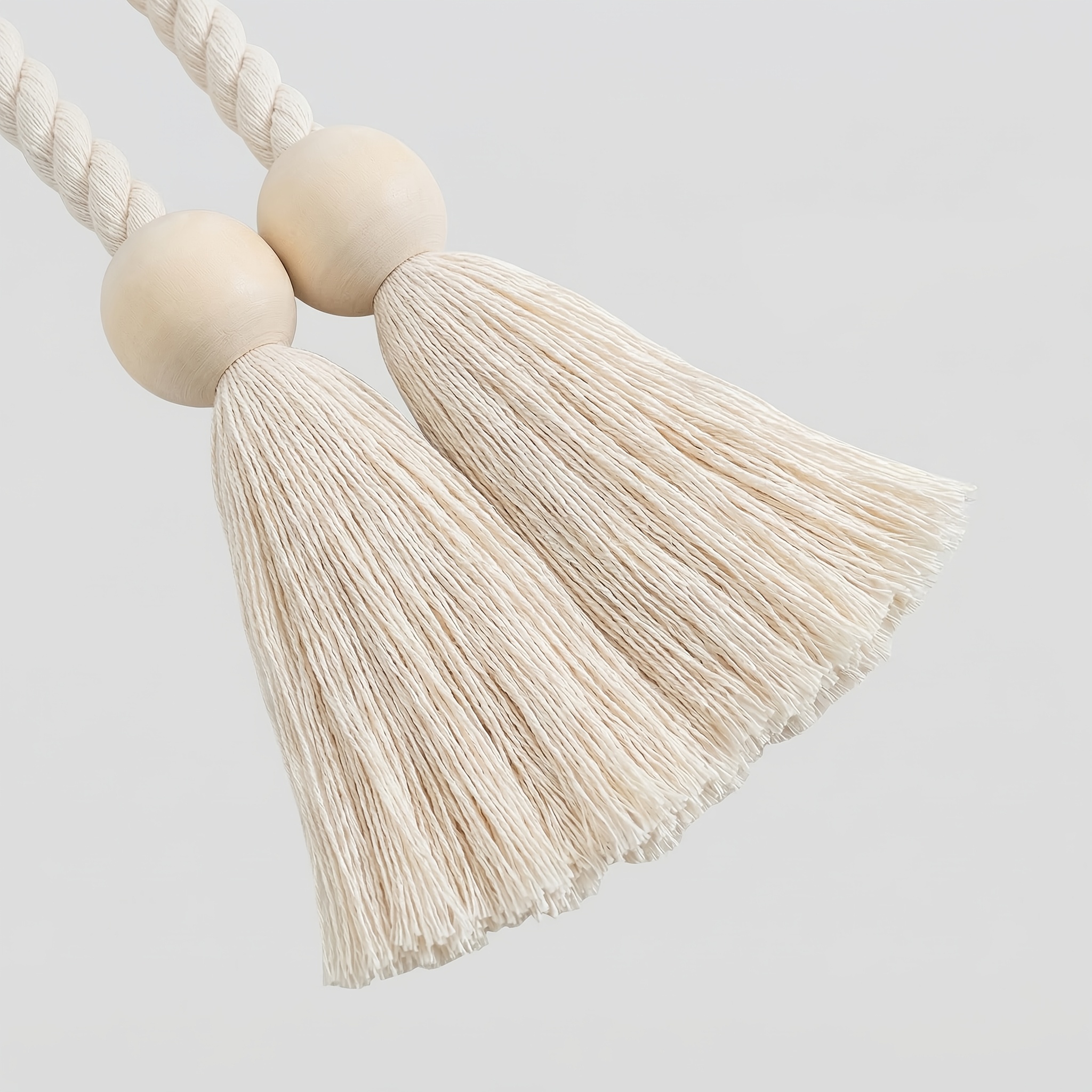 2pcs of Bohemian Style Magnetic Curtain Laces with Wooden Beads-including Hand-woven Ropes, Geometric and Round Beads, Suitable for Elegant Living Room and Bedroom Decoration, and the Magnetic Curtain Frame Is Decorated with Natural Materials.