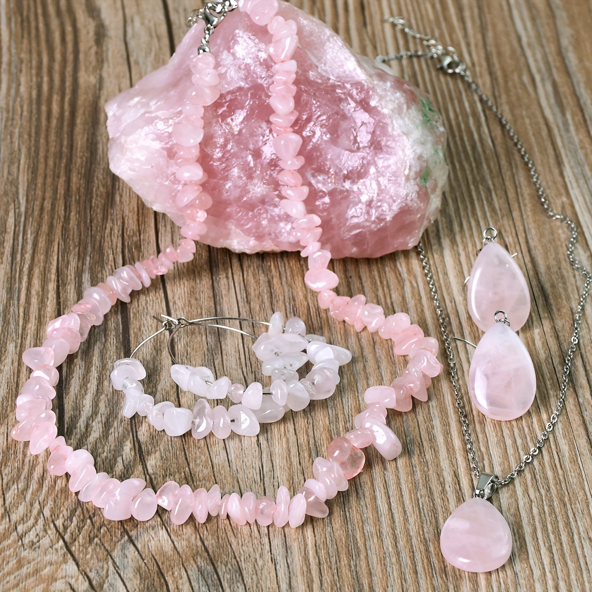 Boho 6-Piece Natural Rose Quartz Jewelry Set