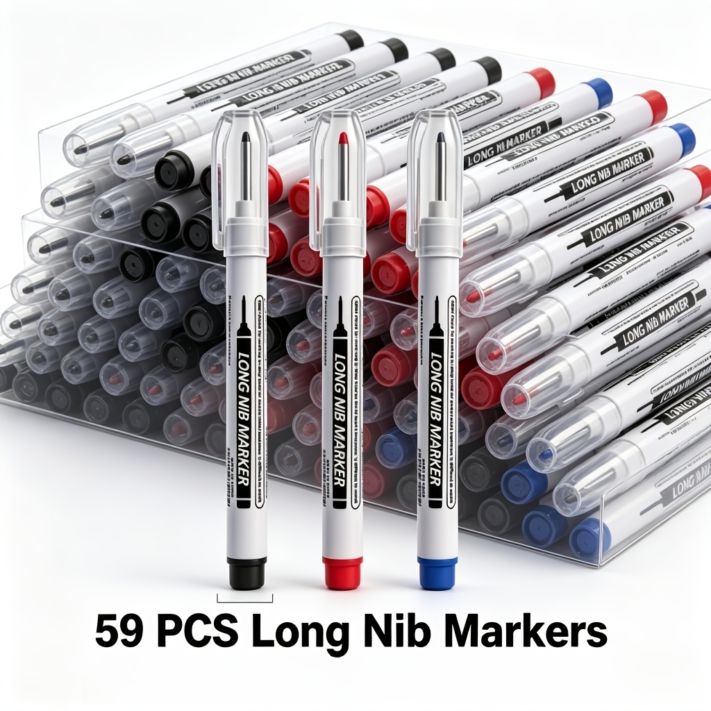 TEMU 59pcs Long Nib Marker Pens, Large Capacity Deep Hole Long Tip Markers, Waterproof Permanent Paint Markers For Wood Metal Plastic Glass