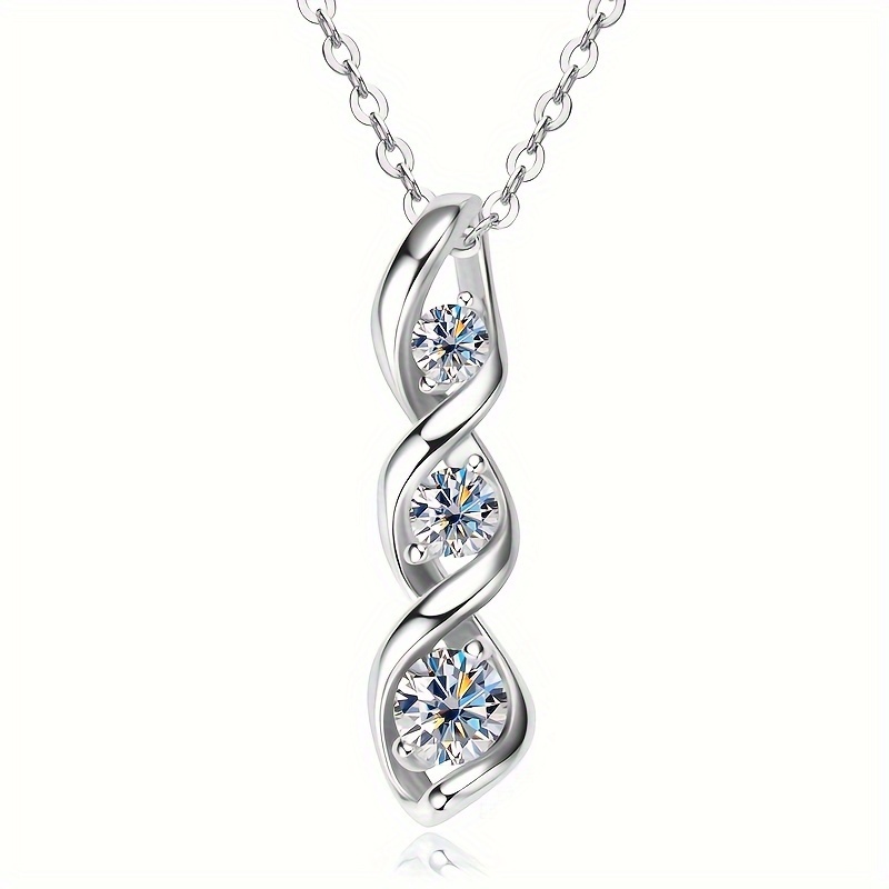 TEMU 925 Sterling Silver Moissanite Pendant Necklace - Elegant Vintage-, Fashionable And Trendy, Perfect For Daily Wear And Special Occasions, Ideal