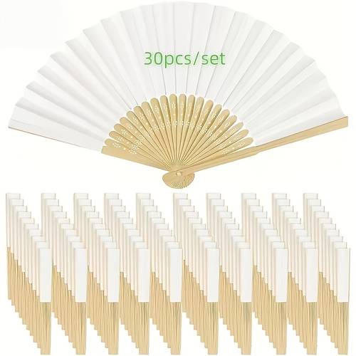 gift for her him 30pcs bamboo white paper handheld fans elegant folding design set of 30 10 fans 10 thank you cards 10 hanging strings perfect favors decorations holiday gifts halloween gifts thanksgiving gifts christmas gifts