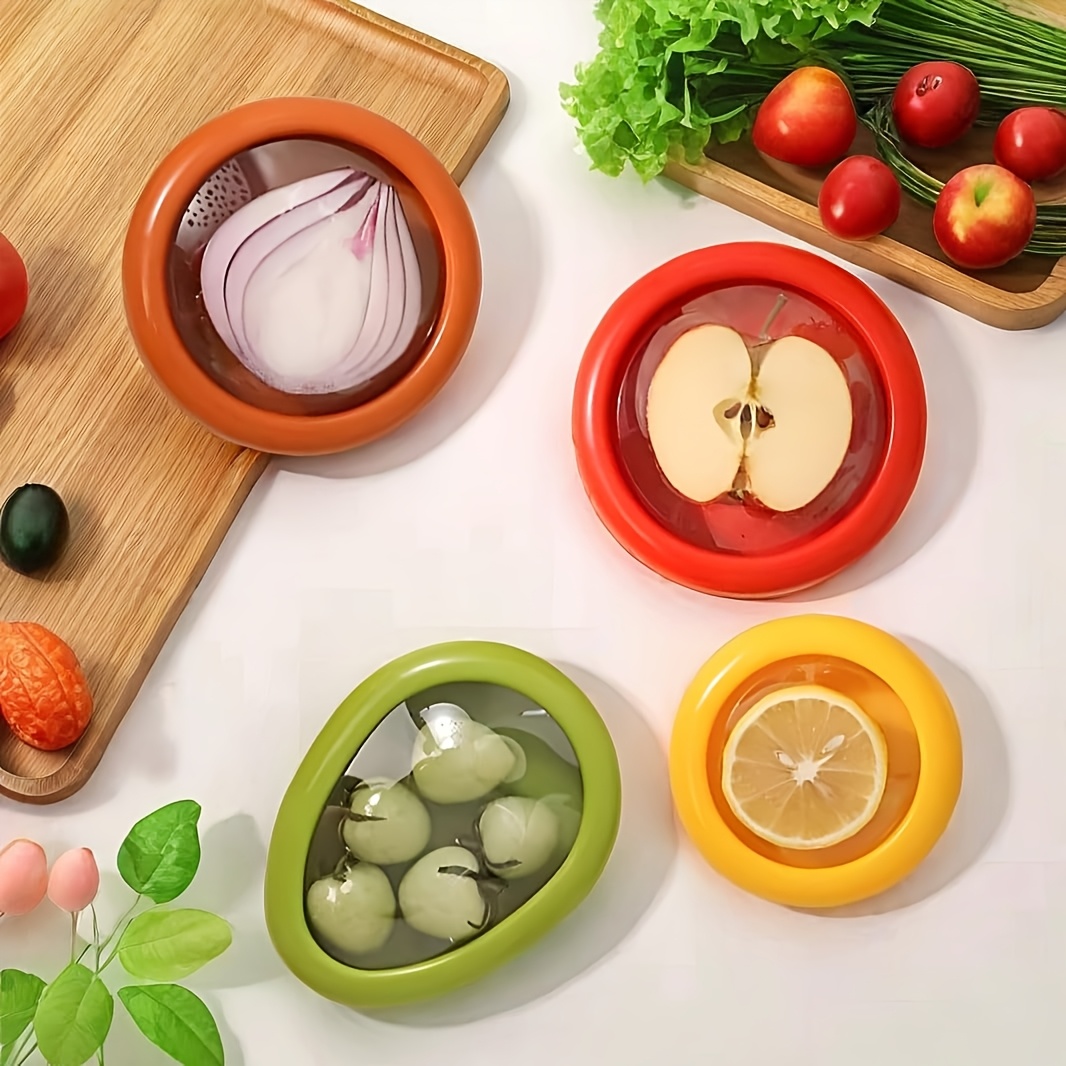 TEMU 4pcs Silicone Fruit And Vegetable Saver Set, Plastic Food Storage Containers, For , Tomatoes, Avocados, , With Kitchen Organization