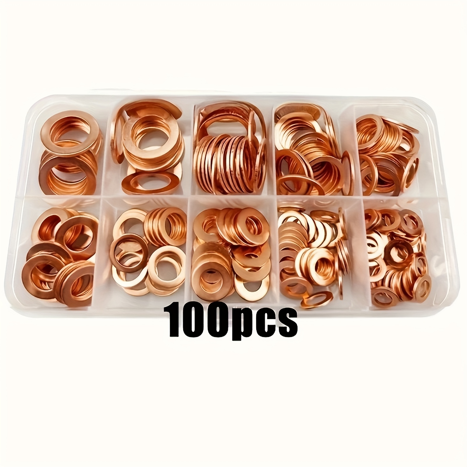 TEMU 100/200pcs Solid Copper Washers Set, Gasket Sump Plug Oil Shim Flat Plain Spacer Washers For Boat Crush Washer Flat Seal Ring Tool Hardware
