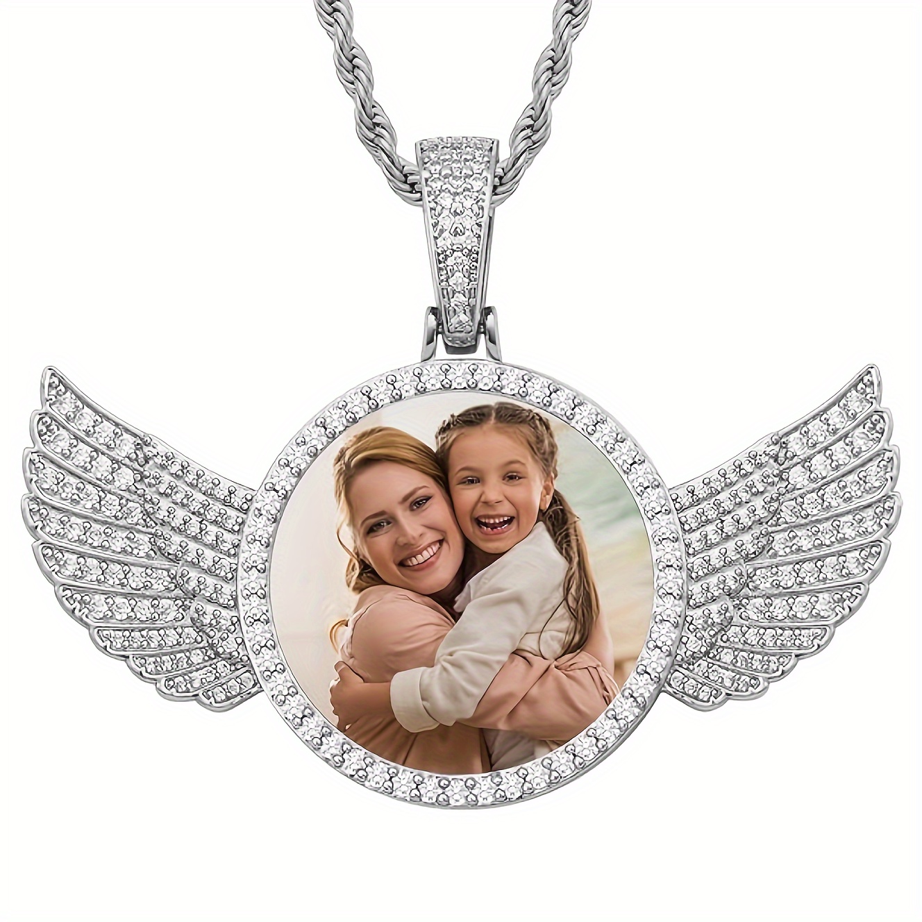 

Customized Picture Necklace, Hip-hop Style Personalized Pendant Necklace Jewelry With Gift Box Packaging, Wing Necklace With Pendant Customized Image Jewelry Gift
