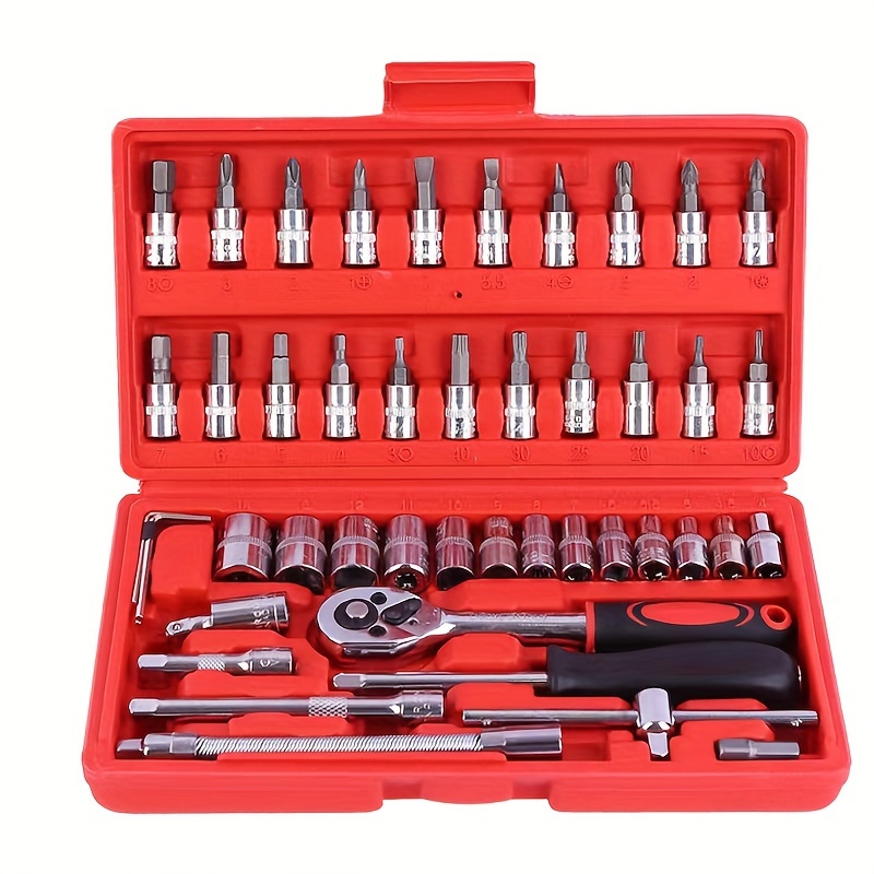 

46 Piece Auto Repair Tools, Tool Kit With Car, Hardware Tools Wrench Socket