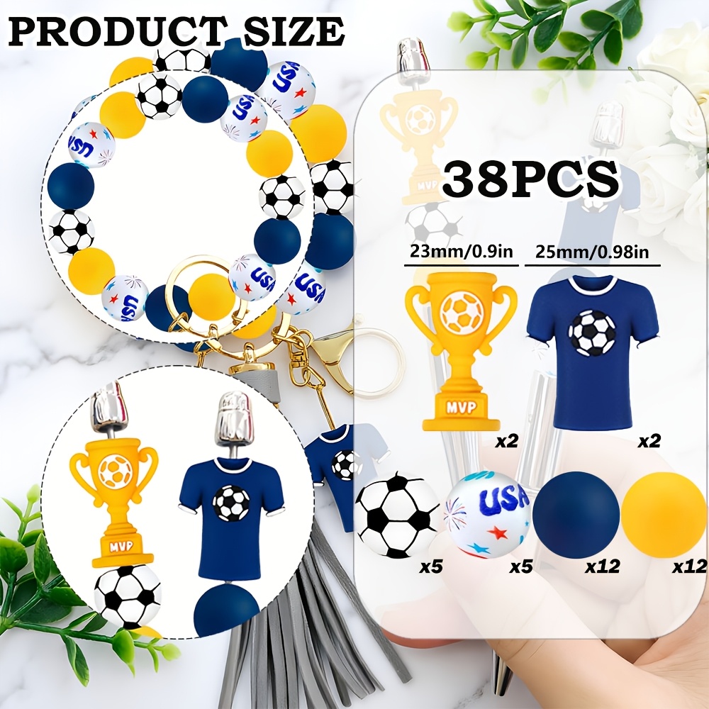 TEMU Lot de 38 perles en sur le thème du sport avec perles 3D de maillot et de trophée, adaptées à la fabrication de bijoux DIY, breloques trophée