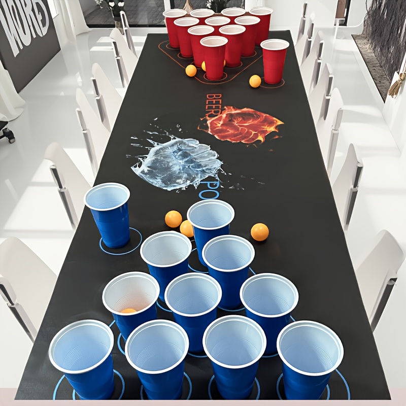 49-delige bordspelset met 1 speelmat, 24 gele pingpongballen, 12 rode bekers, 12 blauwe bekers – Perfect voor feestjes, teambuilding, bruiloften