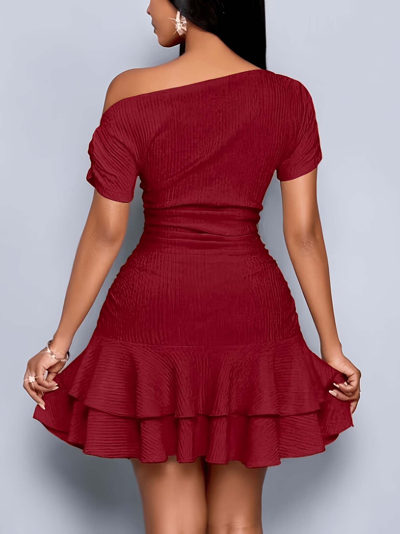 summer new womens elegant party asymmetrical neck short - Temu