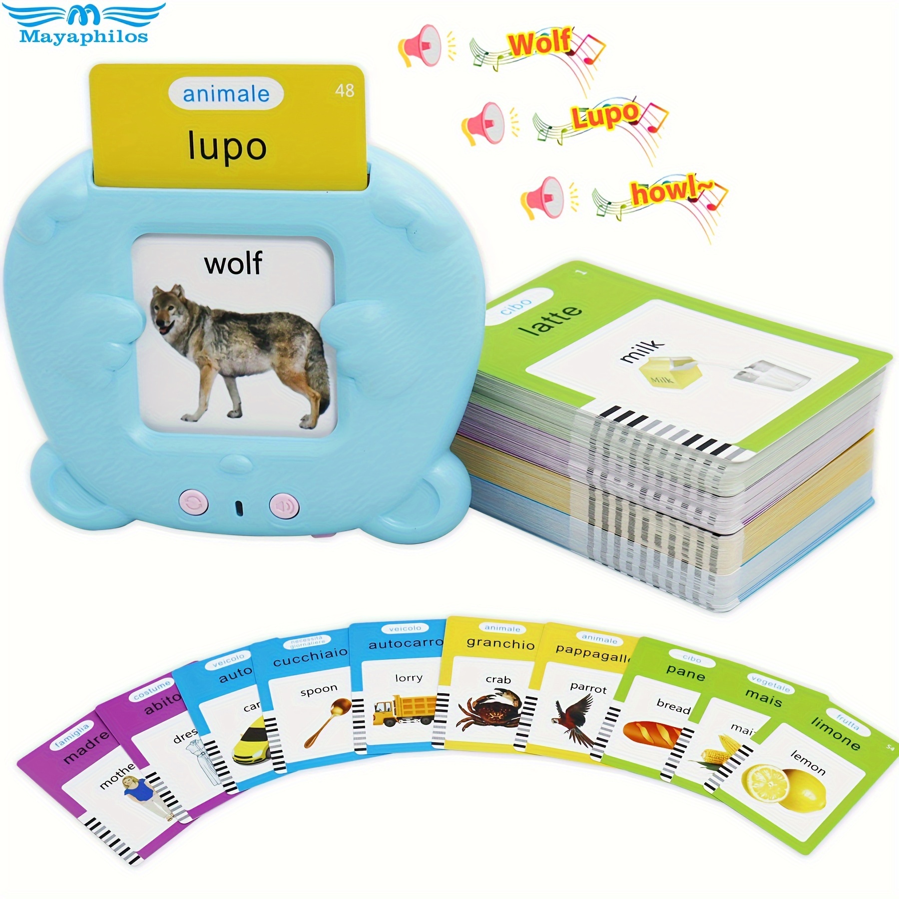 Flashcard bilingue italiano e inglese parlanti per bambini, 224/510 parole, giocattoli sensoriali e udibili per imparare l'italiano, gioco educativo di vocabolario tascabile, regalo di Natale o compleanno per ragazzi e ragazze
