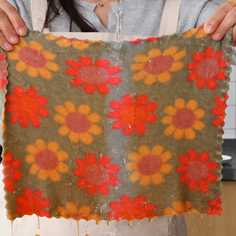 4pcs floral coral dish cloth set super absorbent kitchen cleaning towels soft reusable dishwashing cloths for wiping glassware dishwashing and stain removal colorful floral pattern microfiber cleaning cloths multipurpose for kitchen bathroom Product details 5