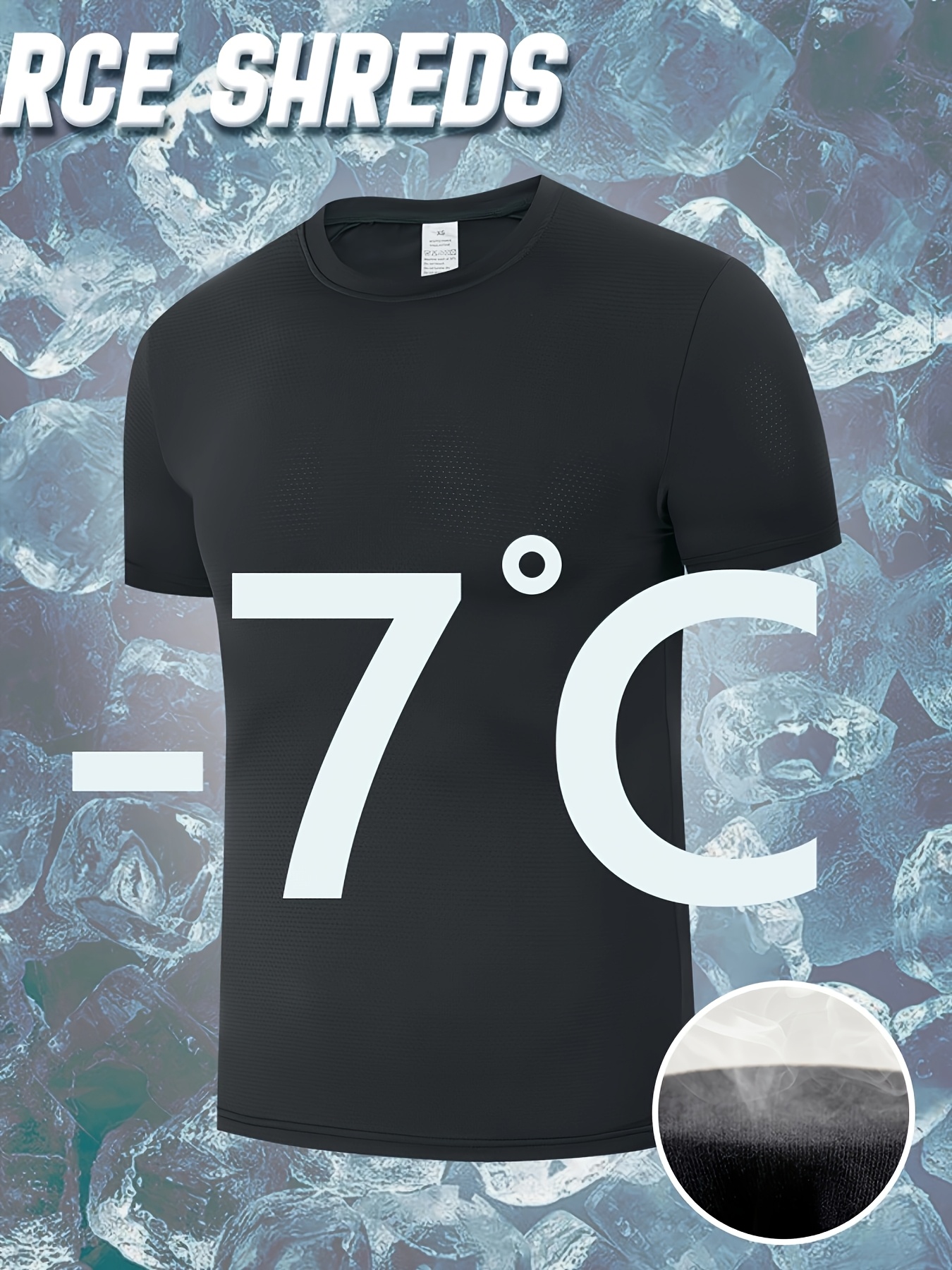 1pc Men's Ice Sliky Fiber T-Shirt with -7? Ice Feel Technology, Moisture-Wicking Quick-Dry High Elasticity Fabric, Breathable Gradient Mesh Design for Sports & Casual Wear - Black, All-Season Round Neck Short Sleeve Tee, Summer Activewear, Moisturewicking Fabric, High Elasticity Shirt