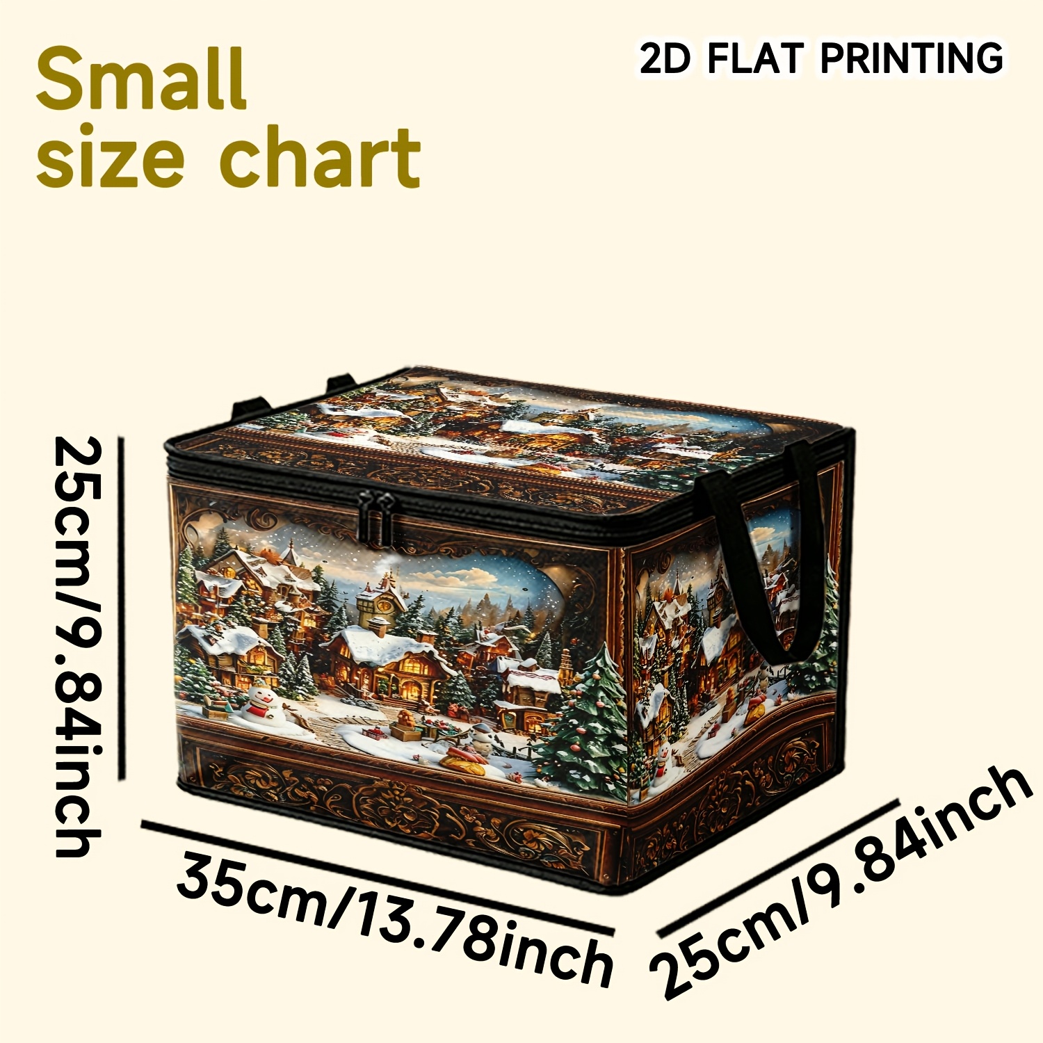 TEMU 1pc Large-capacity Foldable Fabric Storage Box With Vintage Christmas Scenery Print - Suitable For Christmas Decorations, Sweaters, Blankets,