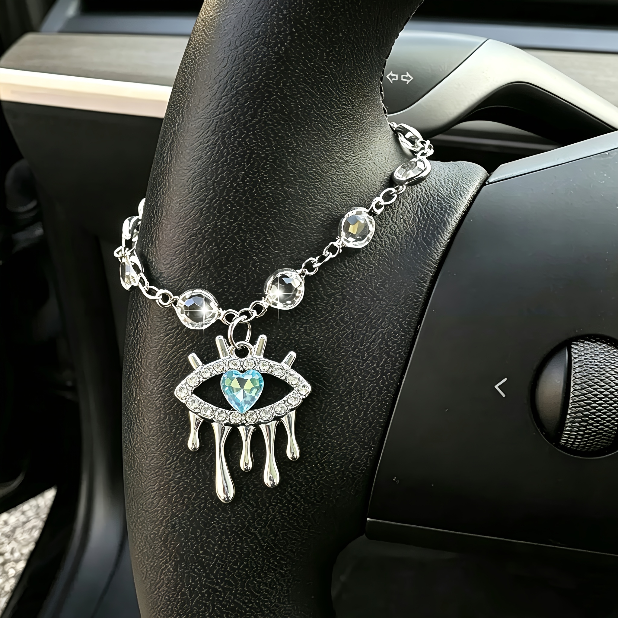 TEMU 1pc, Sparkling Rhinestone Pendant, Eye, Embellishment, Car Steering Wheel Decoration, Car Ornaments, Fashionable And Elegant, Interior