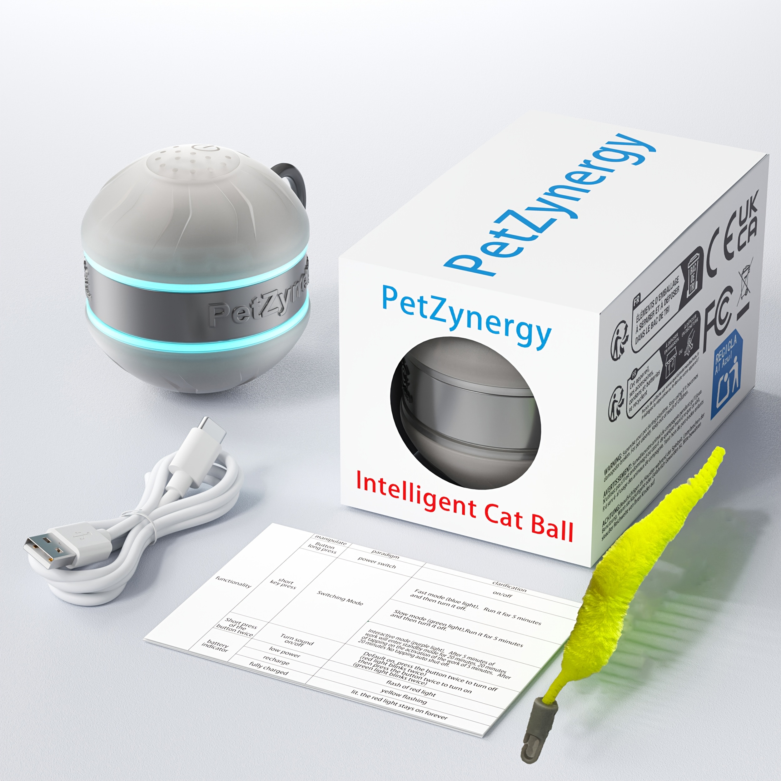 TEMU Cat Interactive Toy Ball, Activated By Fast Rolling, Chirping And Patting On Carpets/lawns. With Multiple Movement , A Cat Toy Whose Tail Can