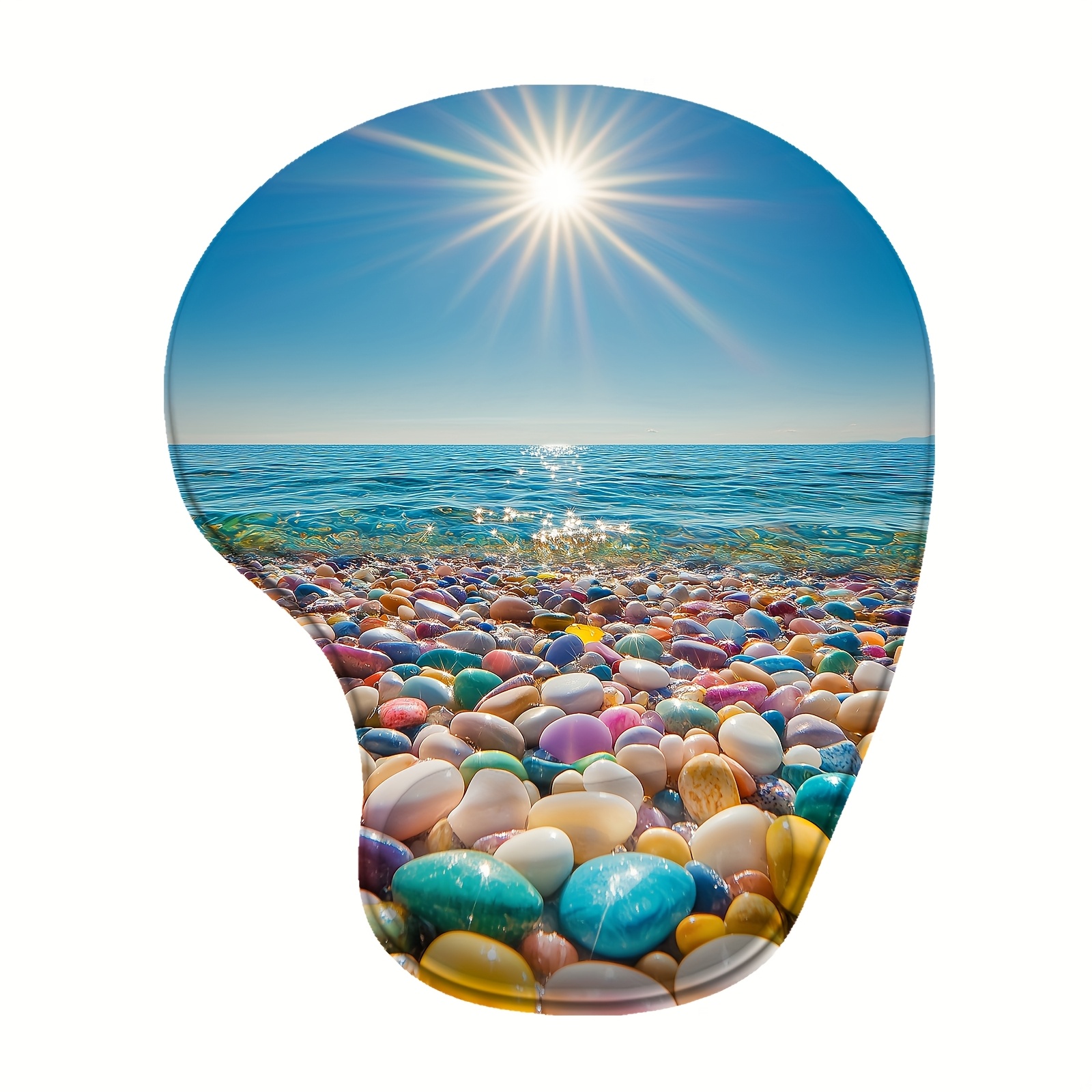 TEMU 1pc 2d Flat Ergonomic Mouse Pad, Pebble- , Sunny Shores, With A Relaxed And Pleasant Atmosphere, Non-slip, Suitable For Wireless Mice, Laptops,