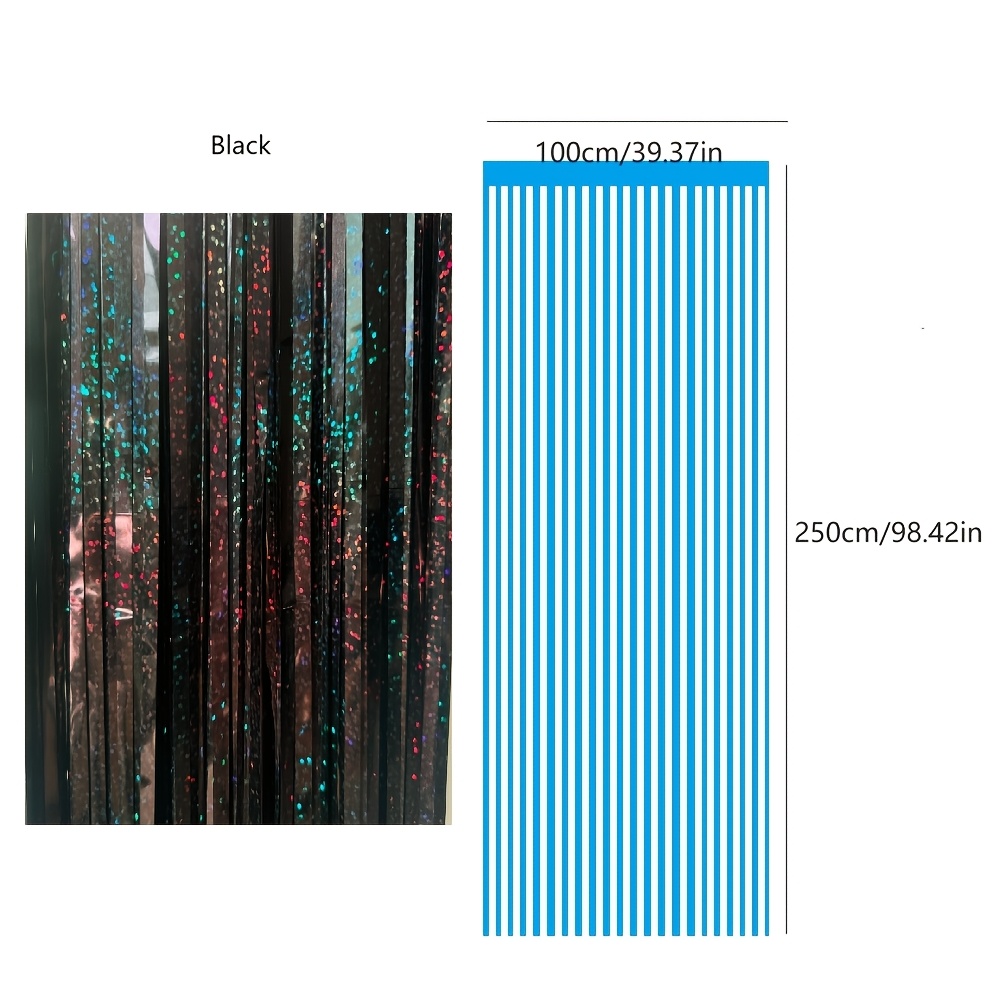 Image of 1 Pack/2 Meters Black Laser Cut Shimmering Rain Ribbon - Perfect For New Year, Birthday Parties, And Bar Decorations