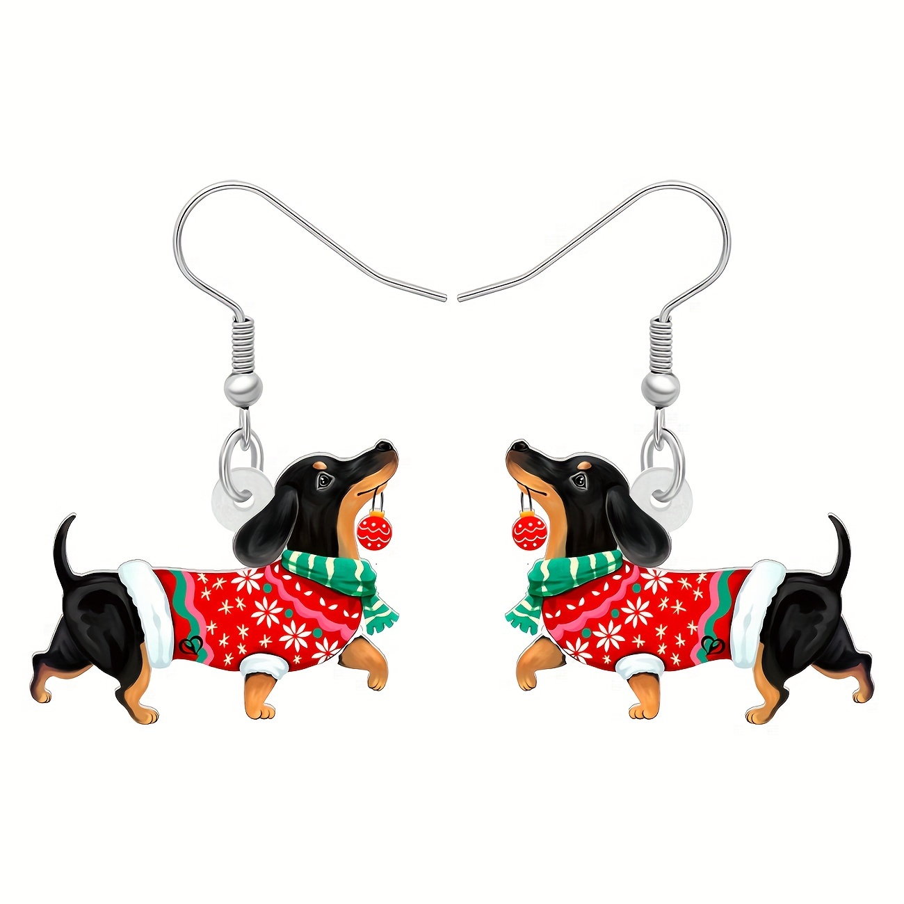 

[customer ] Cute Dachshund Christmas Earrings - Double-sided Acrylic With Santa Hat, Cartoon Puppy Design, Stainless Steel Hooks - Gift For Women