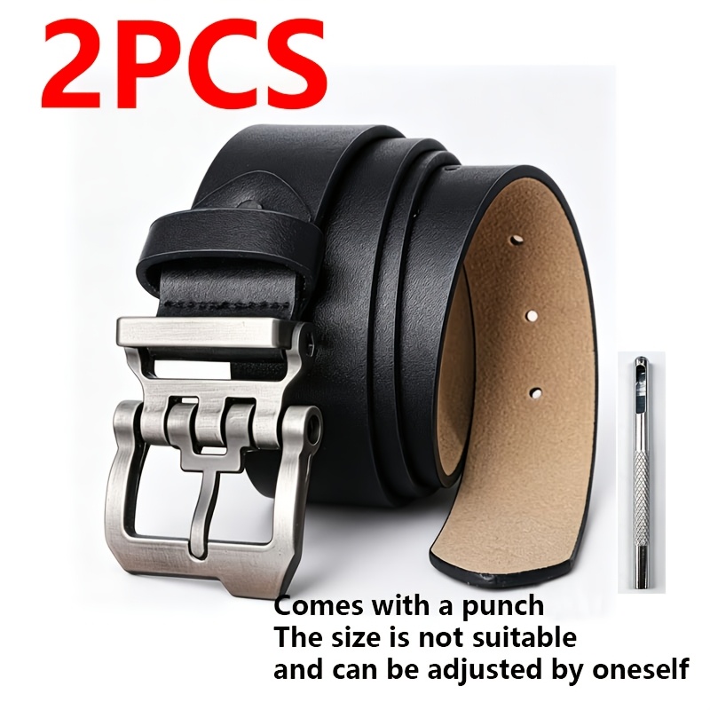 TEMU 1pc Belt 1pc Belt Adjustment Punch Adjustable Faux Leather Belts For Men, Suitable For Waist Sizes 110-165cm, Ideal For Casual And Formal Wear,