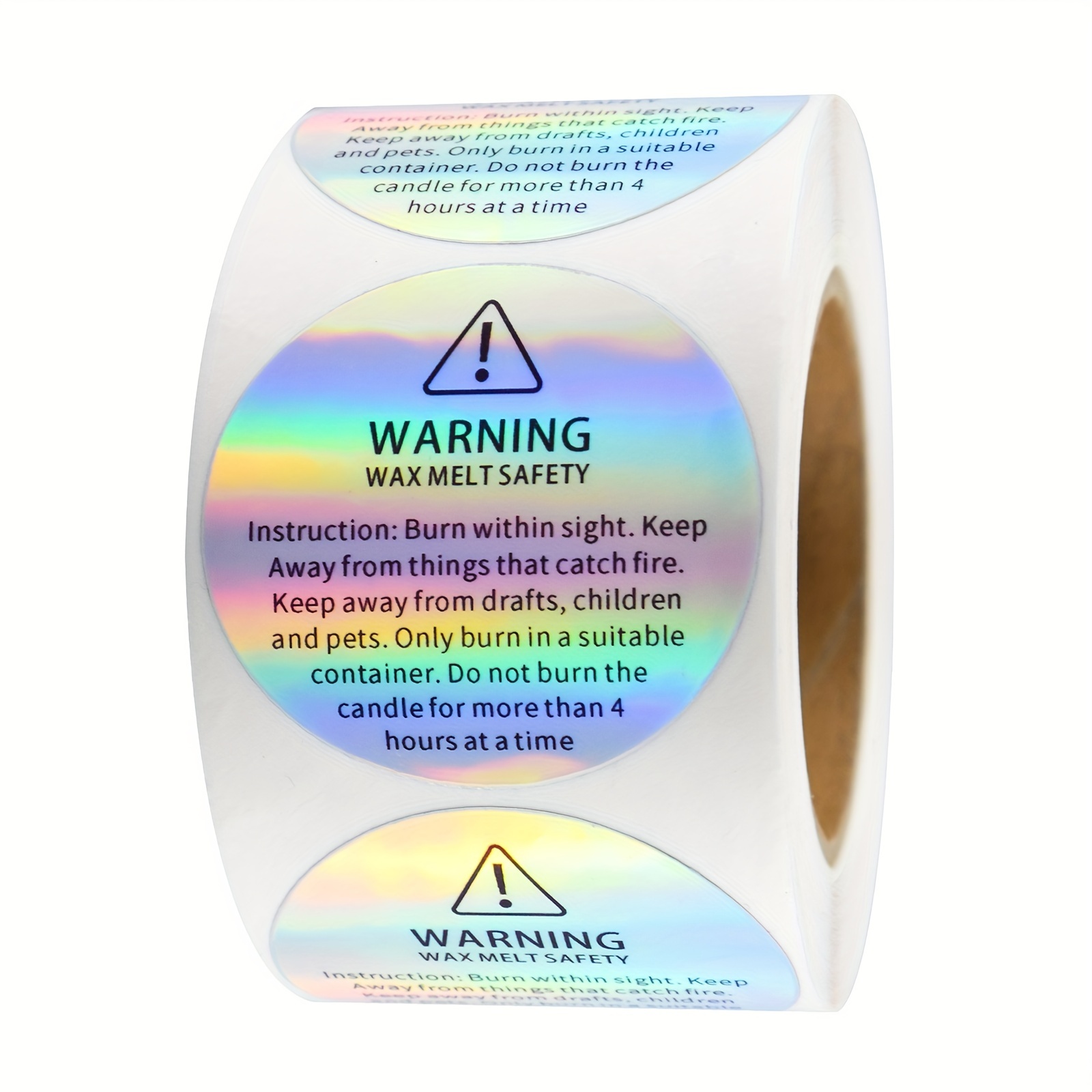 

500pcs/roll, 1.5 Inches Holographic Laser Film Candle Melting Warning Label, Candle Jar Container Sticker Candle Jar Tin Container Wax Melting Safety Sticker Candle Making Supplies