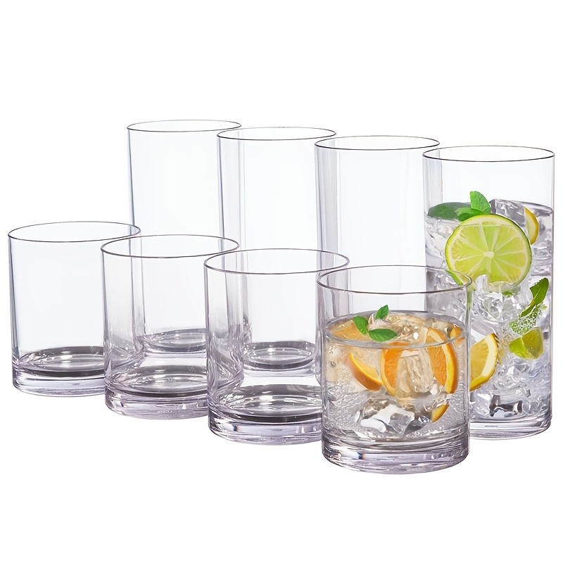 Image of 8pcs Clear Reusable Glass Drink Cups, 12oz Tumbler And 16oz Water Cup, Juice Cup, Coffee Cup, Liquor Cpean Minimalist Dining Tableware, Top Rack Dishwasher Safe