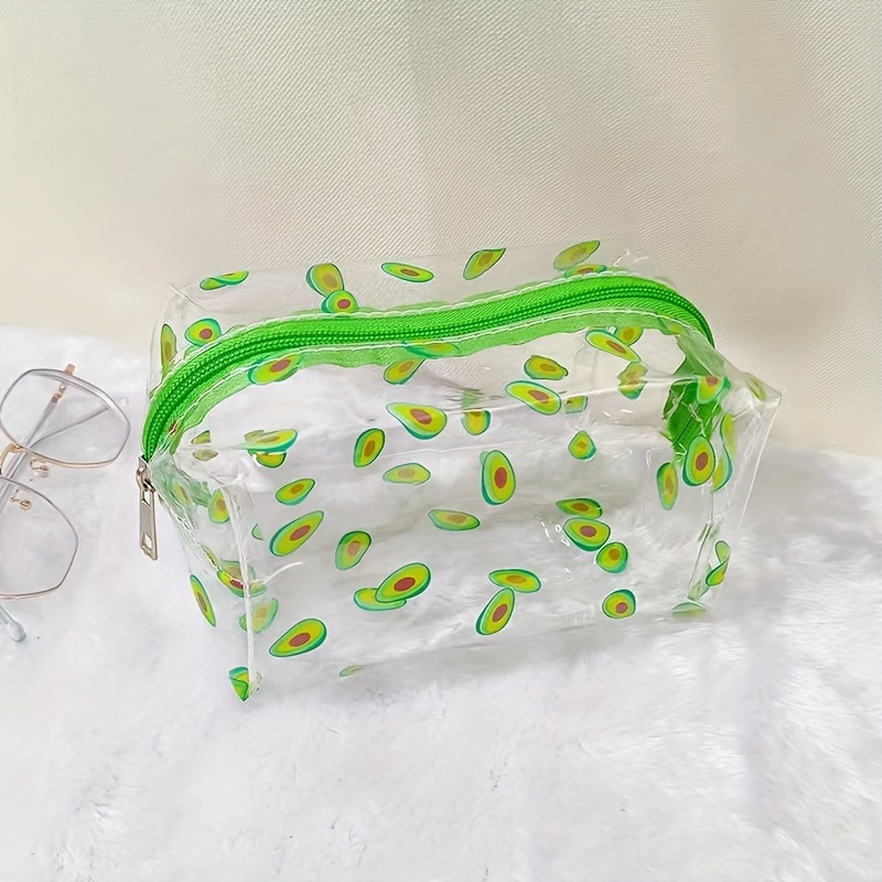 

Pvc Cosmetic Bag, Waterproof Toiletry Pouch, Avocado/floral Print Makeup Organizer With Zipper For Travel & Storage