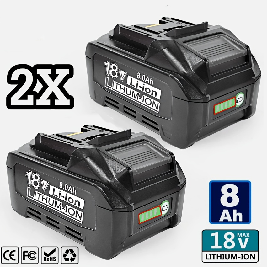 TEMU Batterie de rechange 2 pièces/1 pièce 18 V 8000 mAh au lithium-ion pour batterie Makita 18 V BL1850 BL1860 BL1840 BL1830 BL1820 BL1815 et pour