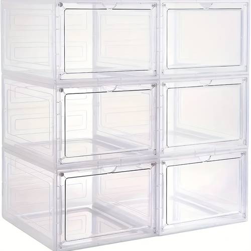 6 12pcs set of transparent plastic shoe and hat storage boxes with magnetic front door waterproof rectangular display case stackable multi purpose sneaker storage boxes for closets black