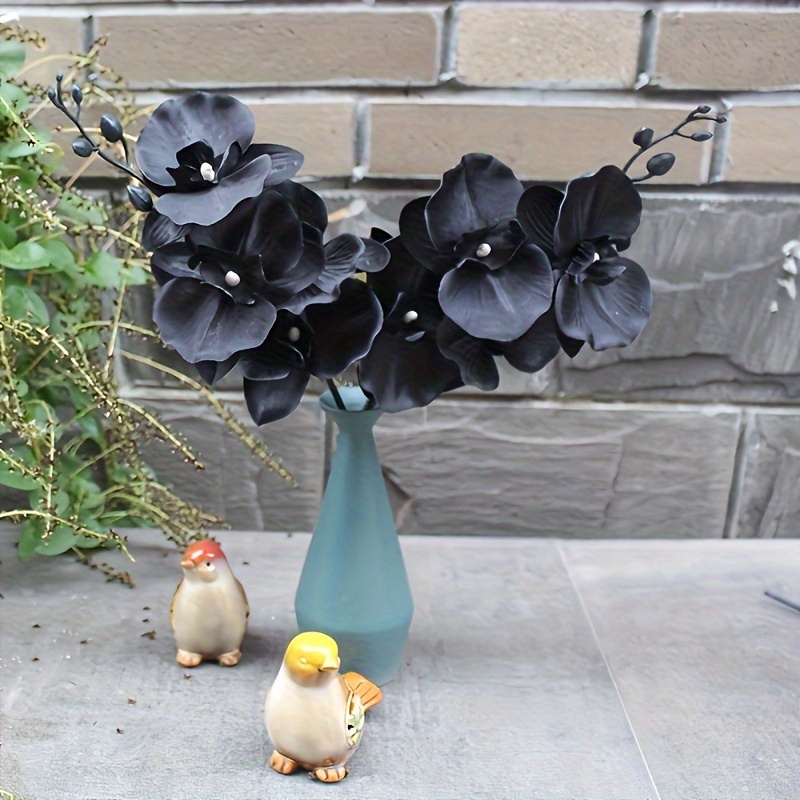 

2-pack Black Artificial Orchid Flowers - Plastic Decorative Floral Stems For Bar, Cafe Decor, Wedding, Christmas & Halloween Decoration, Universal Without Electricity, No Feathers